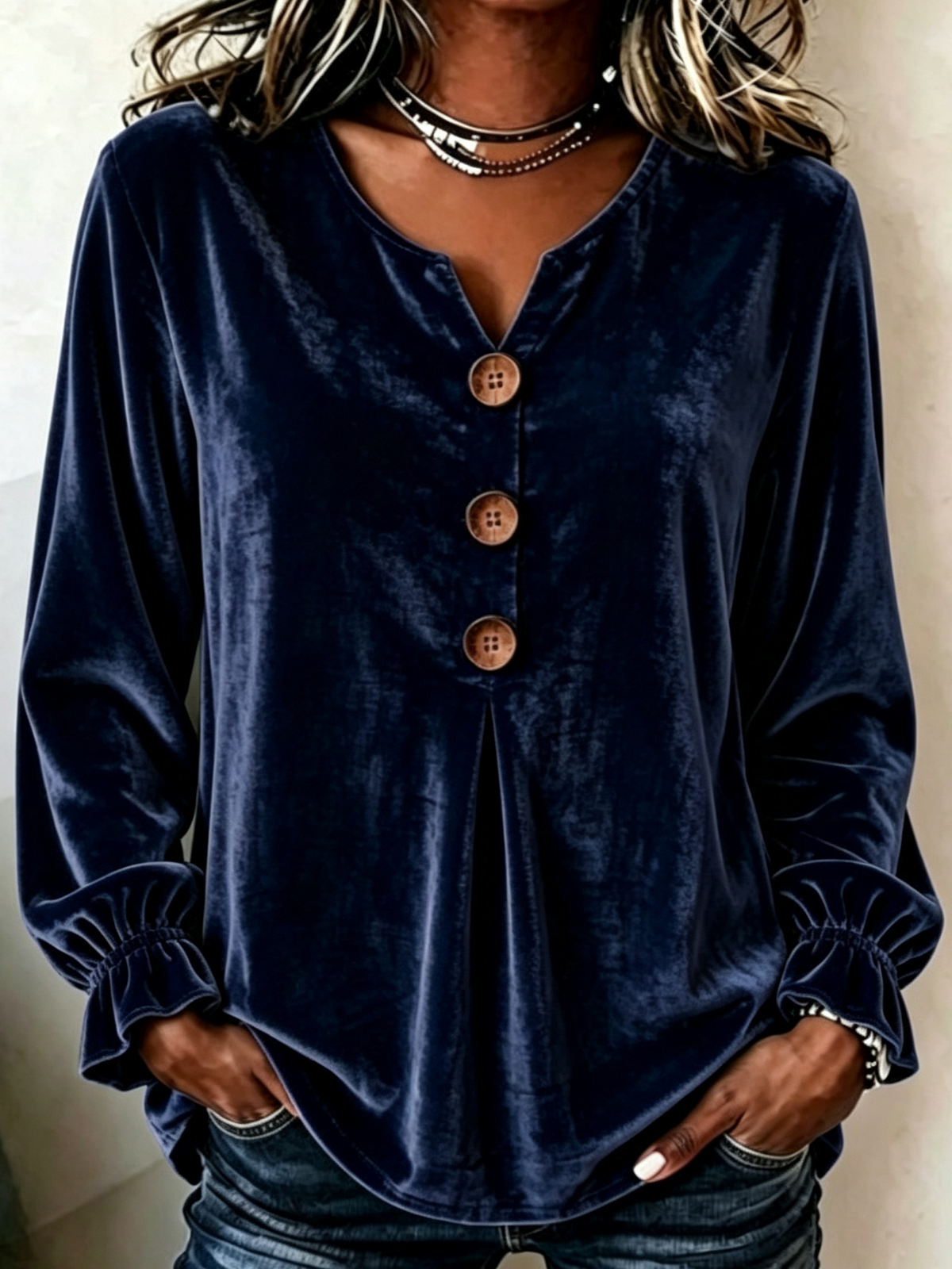 Elegant Soft Velvet Button-down Shirt