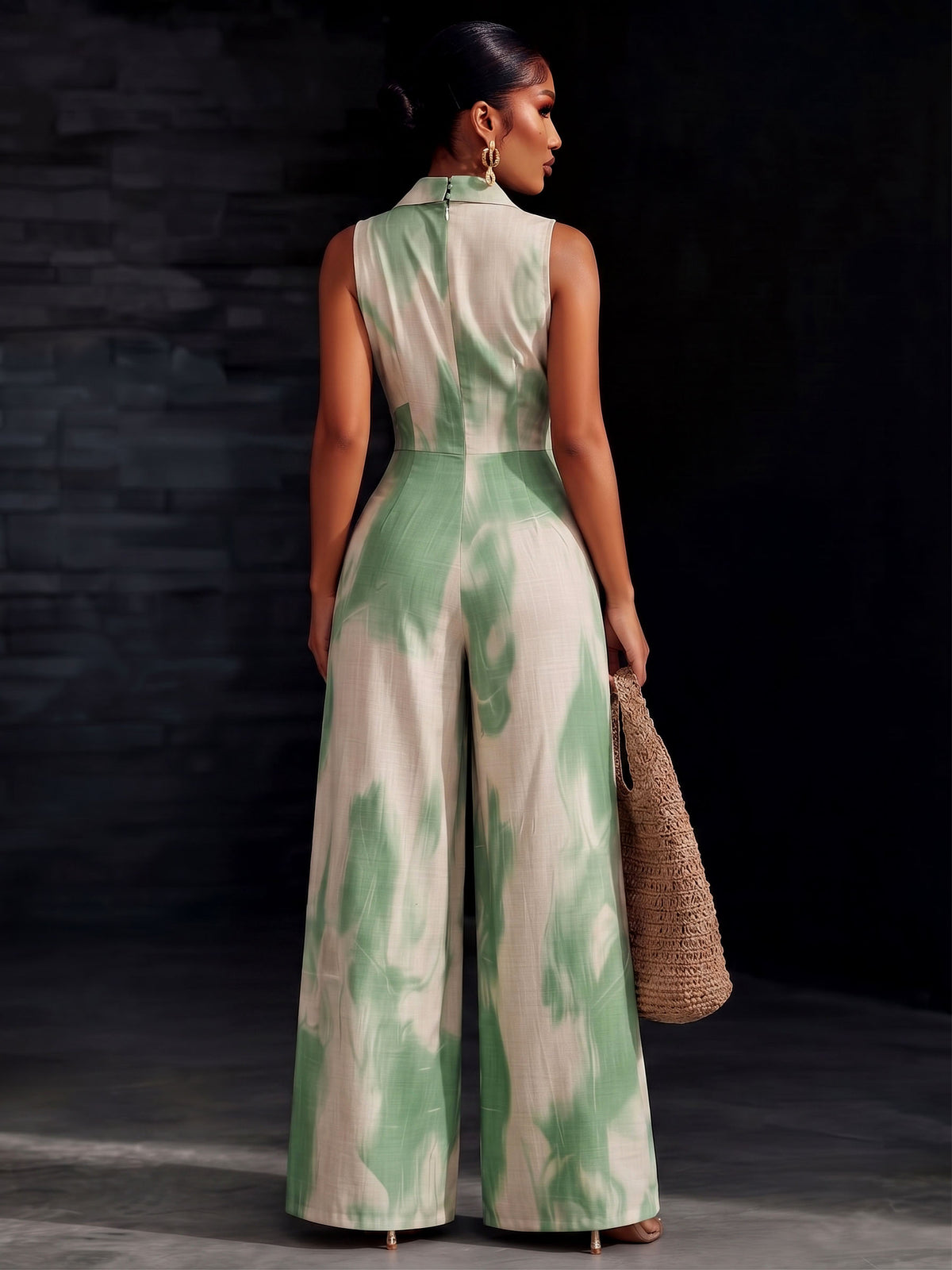 Elegant Resort-style Stand-up Collar Wide-leg Jumpsuit