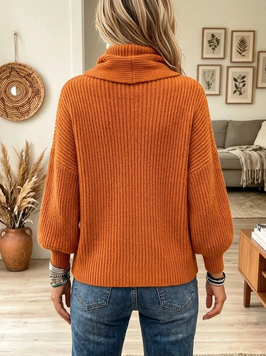 Women's Draped Turtleneck Asymmetrical Button Sweater
