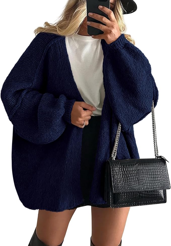 Long Lantern Sleeve Knit Open Front Lightweight Sweater