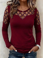 Round Neck Chest Diamond Rhinestone Cutout Long Sleeve Top