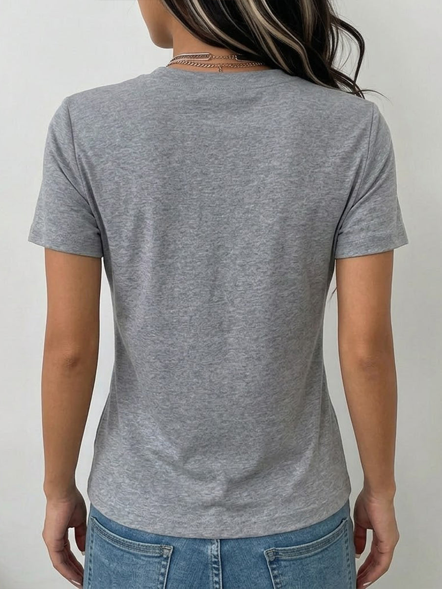 Casual Color-block Denim And Cotton T-shirt
