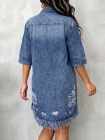 Loose Casual Ruffle Denim Mini Shirt Dress