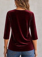 Wine Red Luxe Velvet Cowl Neck Top