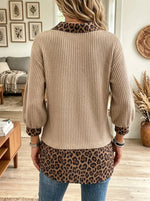 Women's Leopard Layered V-Neck Knit Sweater