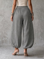 Classic Houndstooth Linen Harem Pants