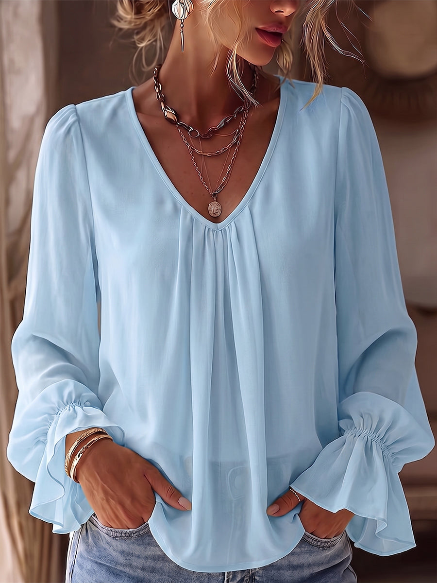 Romantic Pastel V-Neck Blouse