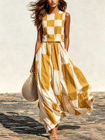 Plaid Sleeveless Paneled Dress