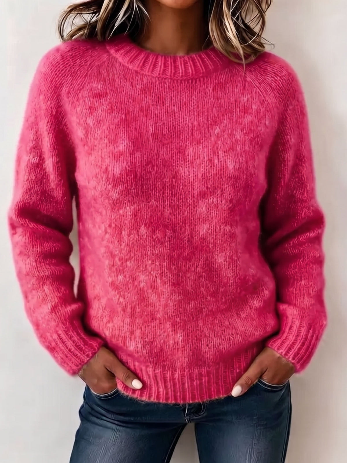 Minimalist Cozy Crew Neck Solid Color Pullover Sweater
