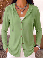 Women's Solid Color Long-sleeved Casual Loose Hooded Pure Cotton Cardigan