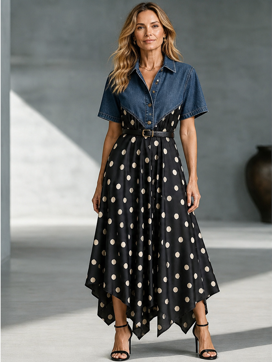 The Retro Remix: Denim Upper & Polka Dot Handkerchief Dress
