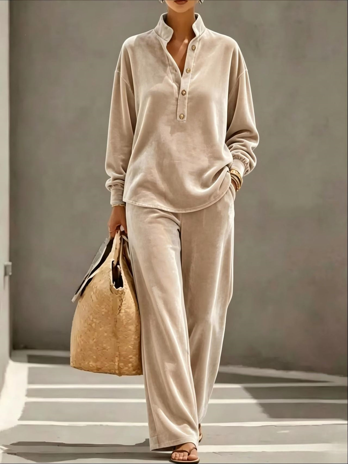 Loose And Cozy Velvet Two-piece Set (top And Pants)