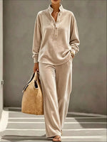 Loose And Cozy Velvet Two-piece Set (top And Pants)