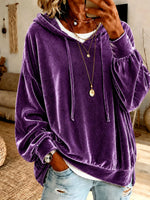 Luxurious Crushed Velvet Hoodie – Drawstring Detail & Relaxed Balloon Sleeves