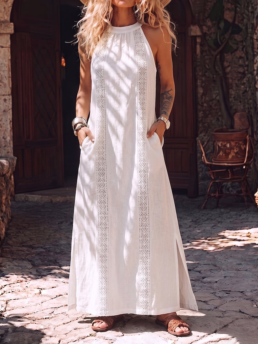 Retro Cozy Lace Minimalist Linen Dress