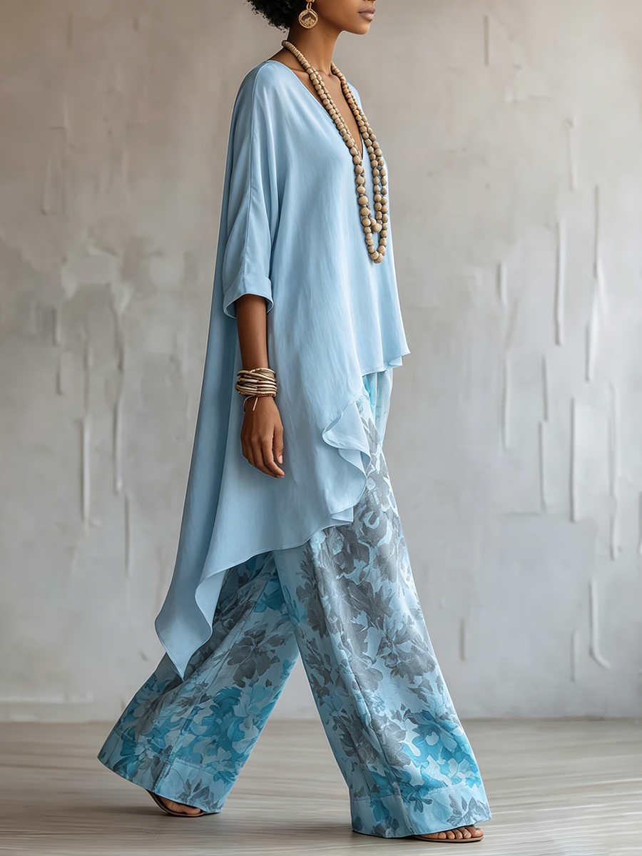 Elegant Artistic Floral Print Two-piece Set