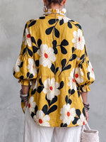 Boho Chic Mustard Floral Ruffled Linen Tunic Top
