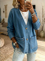 Effortless Denim V-Neck Pocket Cardigan