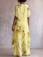 Elegant Artistic Sunflower Print Two-piece Set
