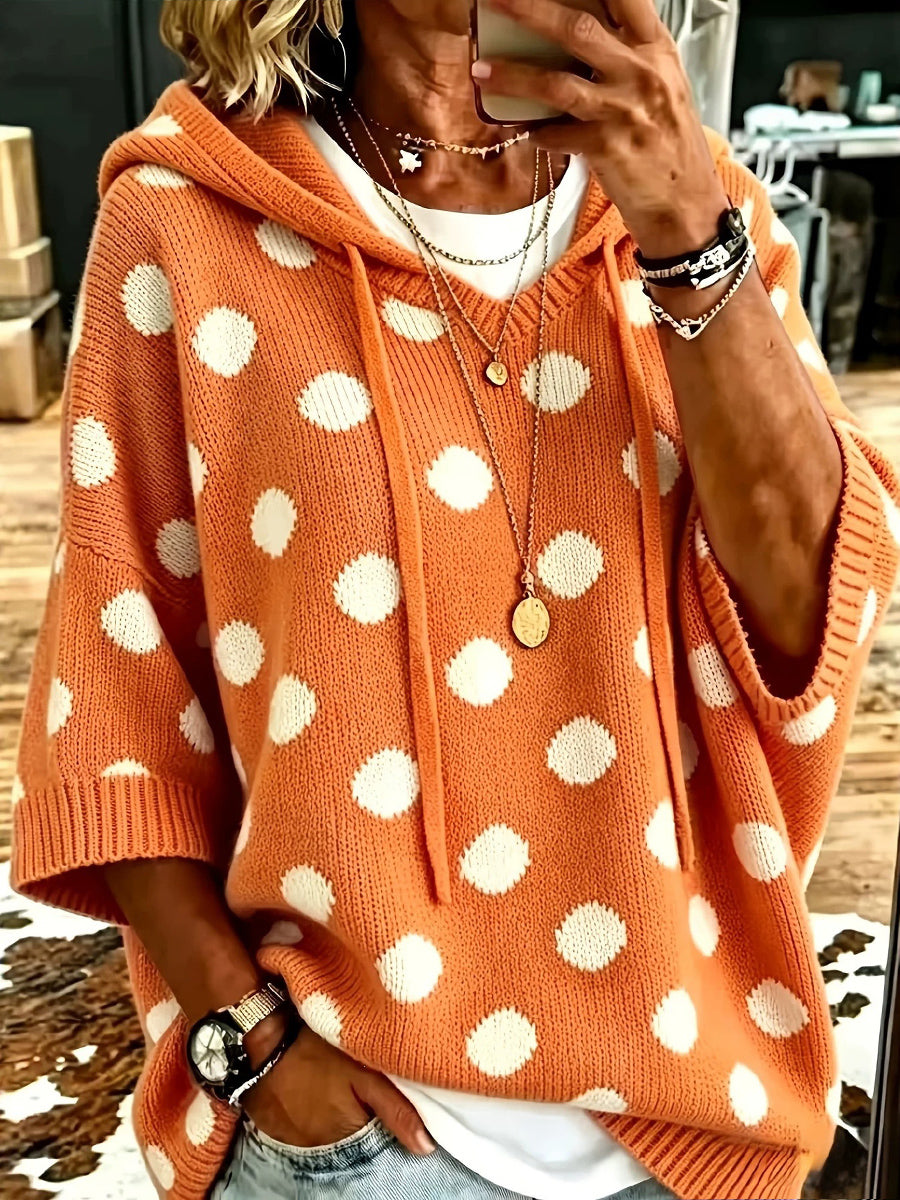 Casual Hooded Polka-dot Knit Pullover