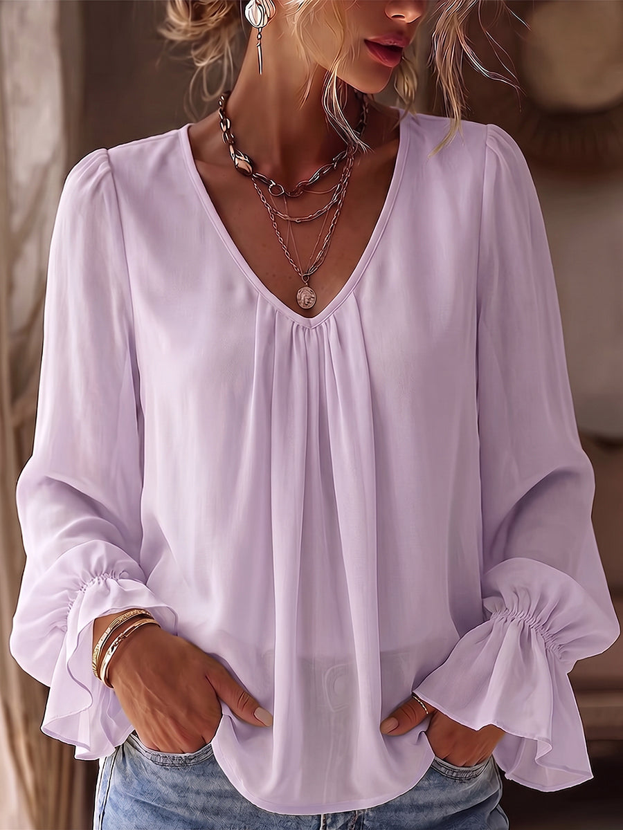 Romantic Pastel V-Neck Blouse