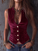 Women's Solid Color V-neck Sleeveless Casual Loose Velvet Vest