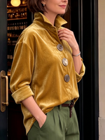 Retro Elegant Velvet Shirt With Metal Buttons