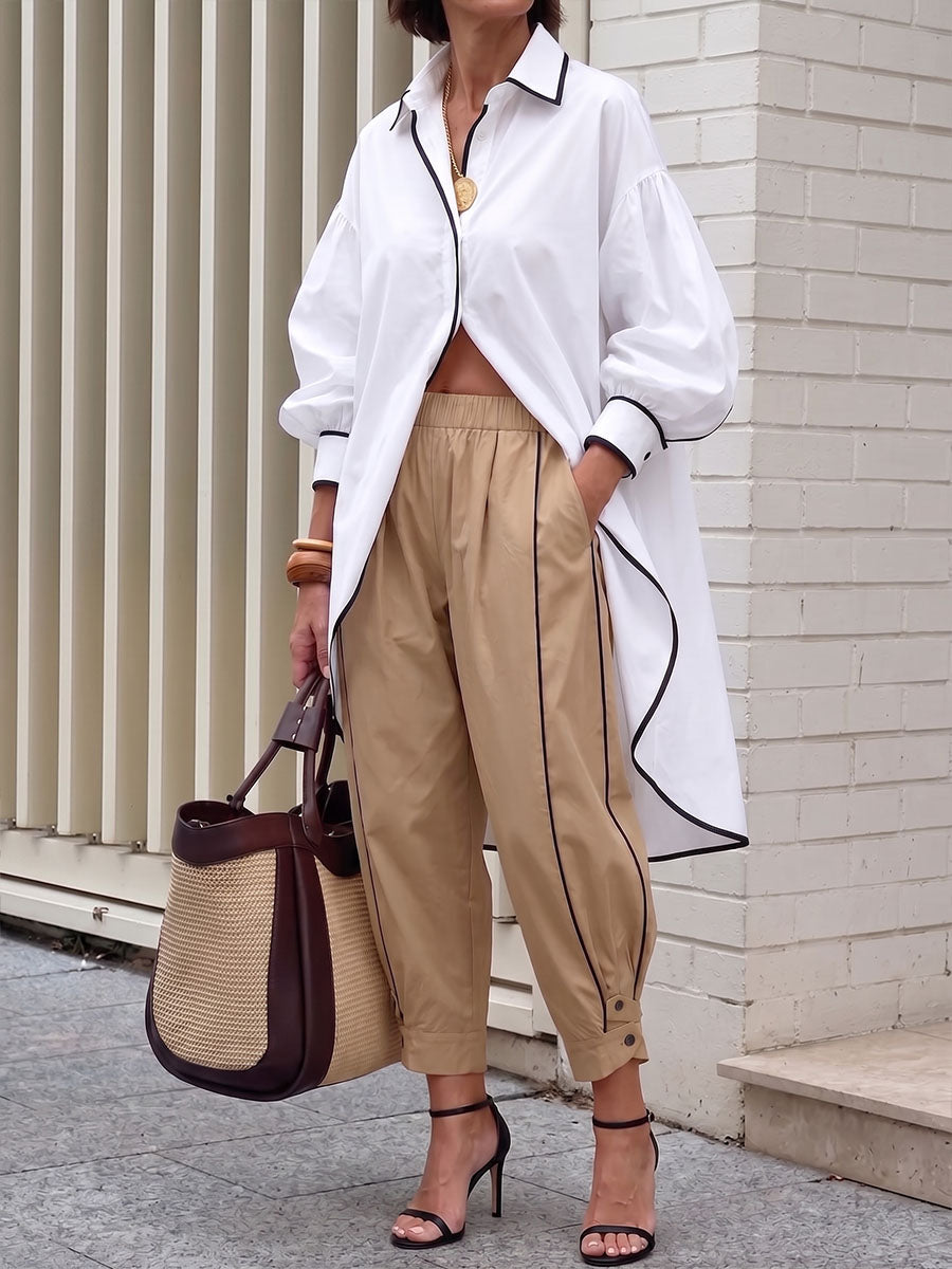Women's Collared Long-sleeved Casual Loose Cotton Long Shirt