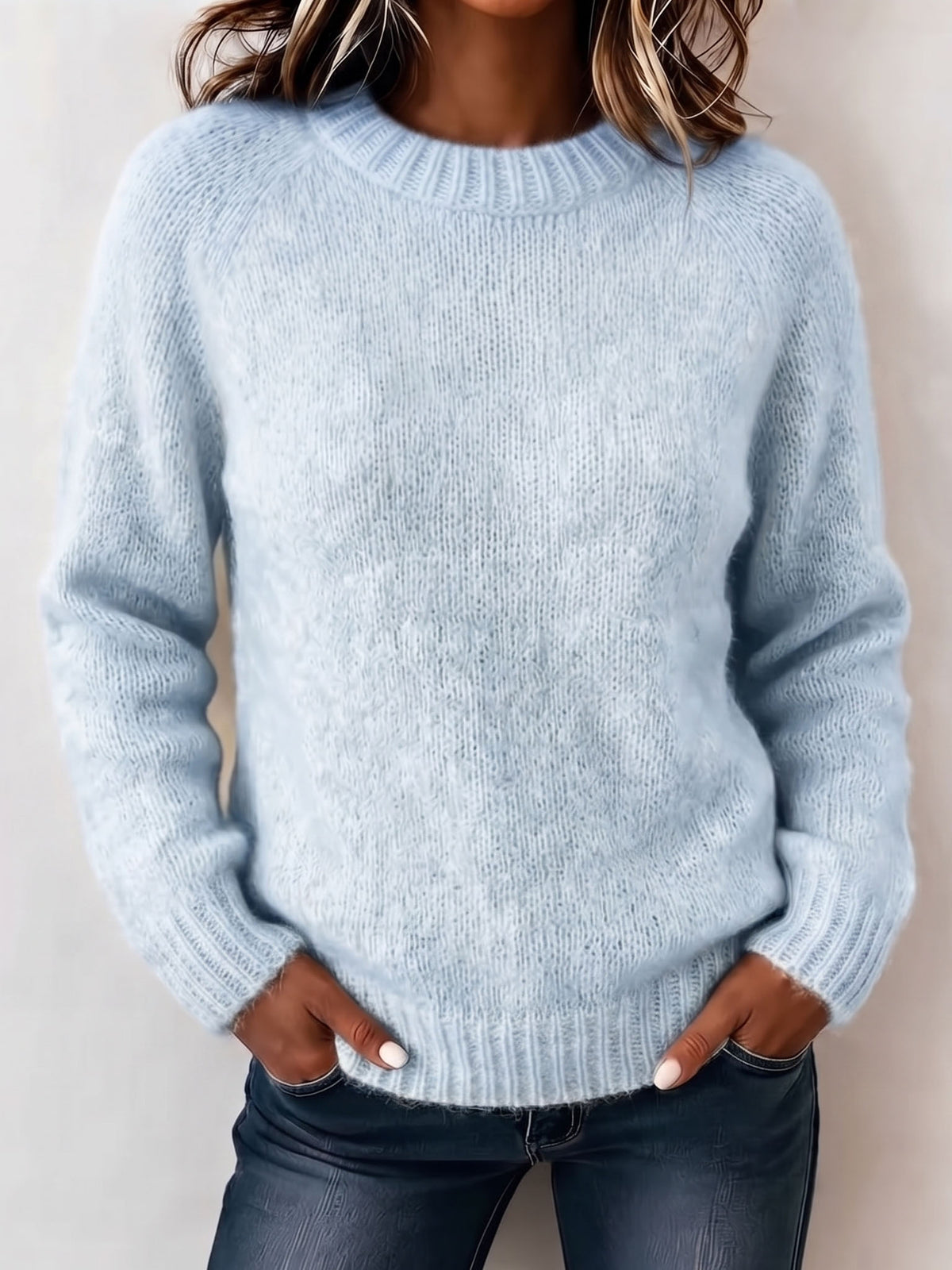 Minimalist Cozy Crew Neck Solid Color Pullover Sweater