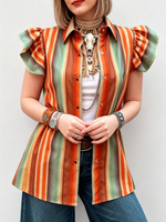 Boho-chic Striped Button-up Blouse