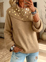 Asymmetrical Gold Sequin Collar Knit Sweater