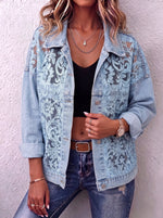 Vintage Sheer Floral Lace Patchwork Denim Jacket