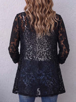 Women's Solid Color Shawl Collar Long-sleeved Casual Loose Lace Embroidered Cardigan