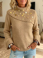 Asymmetrical Gold Sequin Collar Knit Sweater