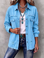 Casual Distressed Raw Edge Denim Jacket