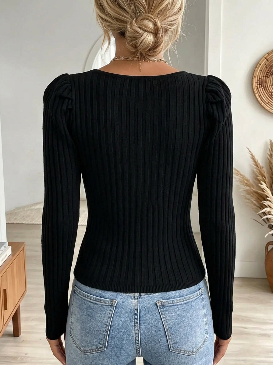 Women's Pearl Embellished Square Neck Ribbed Top