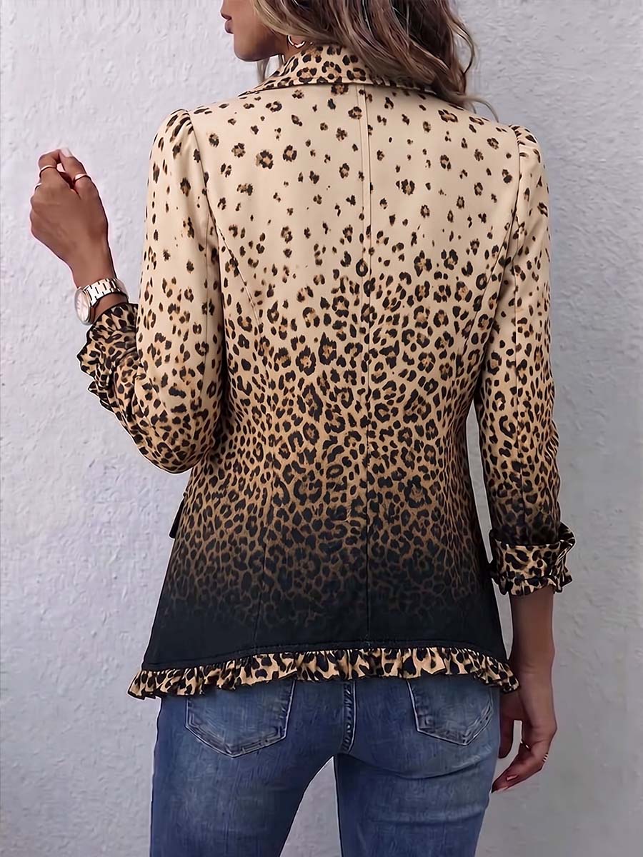 Women's Gradient Leopard Print Shirt Collar Long Sleeve Casual Loose Cotton Cardigan