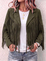 Women's Solid Color Lapel Long-sleeved Casual Loose Tassel Jacket