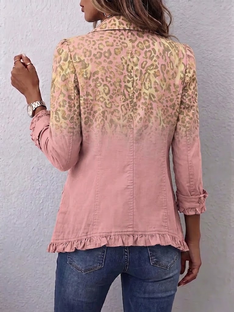 Boho-style Ombre Leopard Print Ruffle Jacket