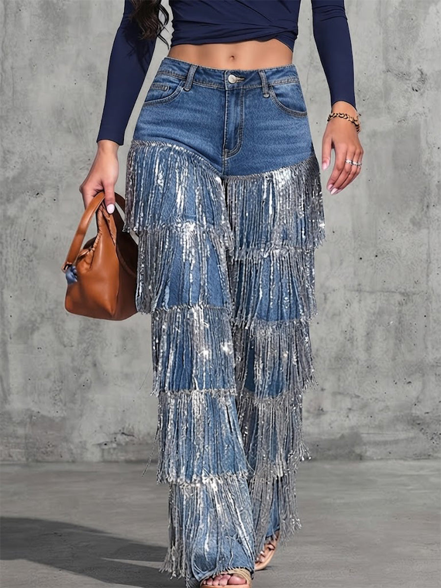 Loose-fit Straight-leg Jeans With Fringe Detail