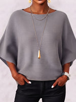 Elegant Boat Neck Batwing Sleeve Ribbed Knit Top