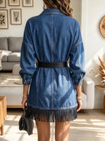 Women's Double-Breasted Fringe Hem Denim Blazer Dress
