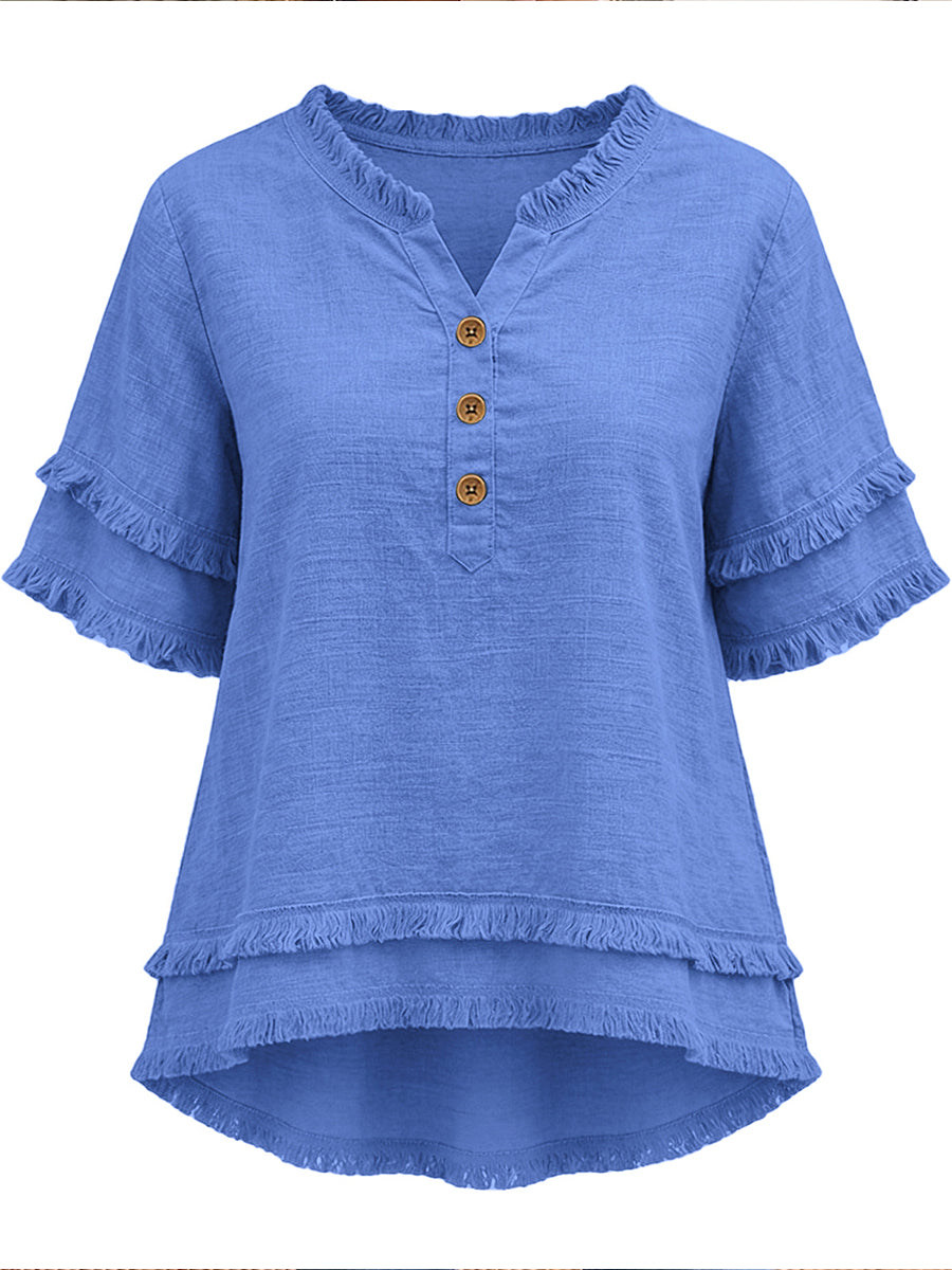 Casual Raw-edge Linen And Cotton Shirt