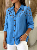 Blue Cut-out Lace Cotton-linen Shirt