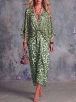 Women's V-neck Long-sleeved Casual Loose Printed Dress