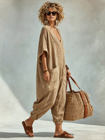 Oversized Linen-look Cotton V-neck Harem Jumpsuit
