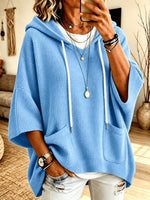 Relaxed Waffle-knit Hooded Pullover – Front Patch Pockets