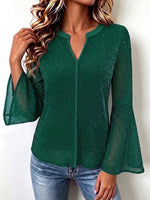 Small V-neck Sequin Pullover Shirt With Flared Sleeves