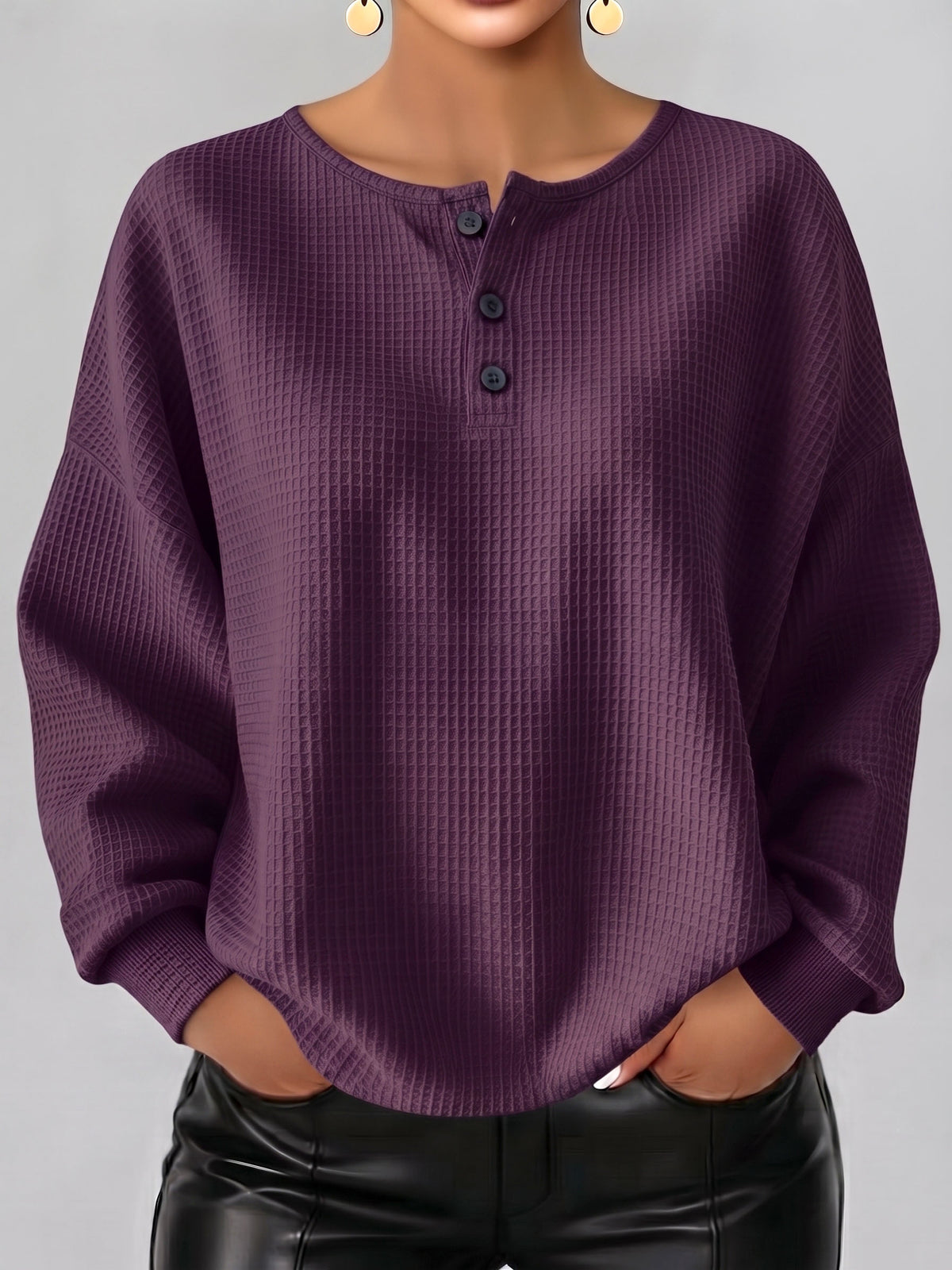 Cozy Casual Henley Collar Waffle Shirt