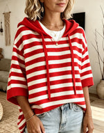 Loose And Comfortable Striped Knit Hoodie